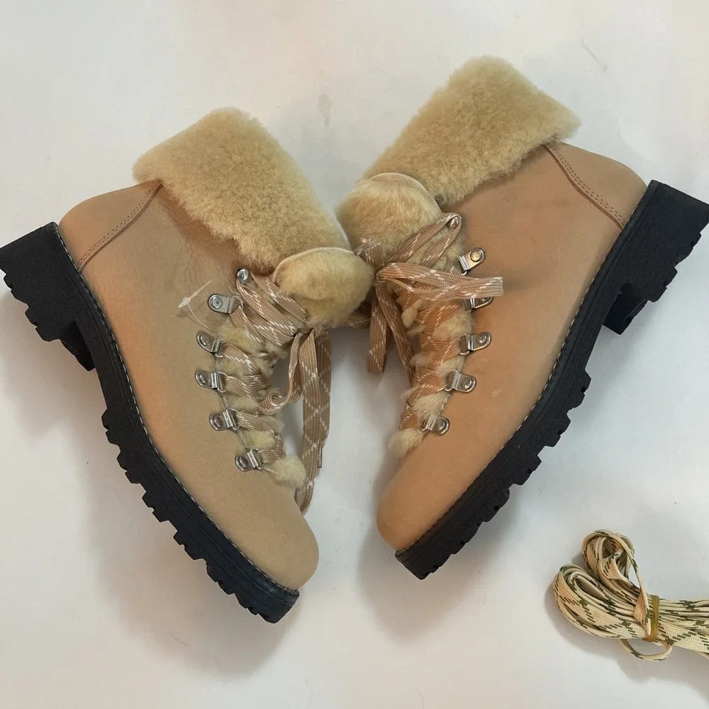NEW WOMENS 8 J CREW NORDIC WINTER BOOTS IN LEATHER W SHEARLING BRONZED CLAY READ